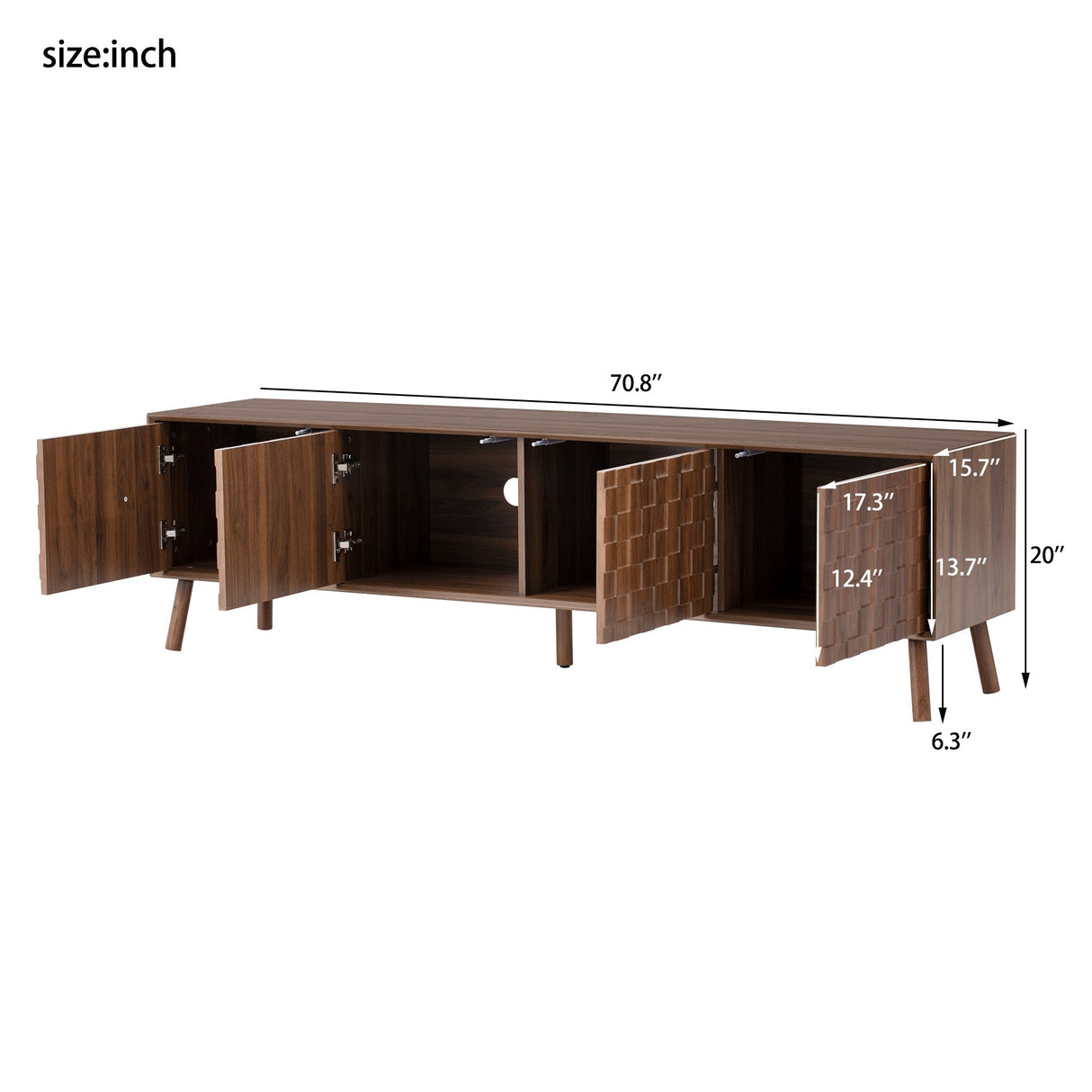70inch Modern TV Stand for TVs up to 80 Inches with Walnut Legs