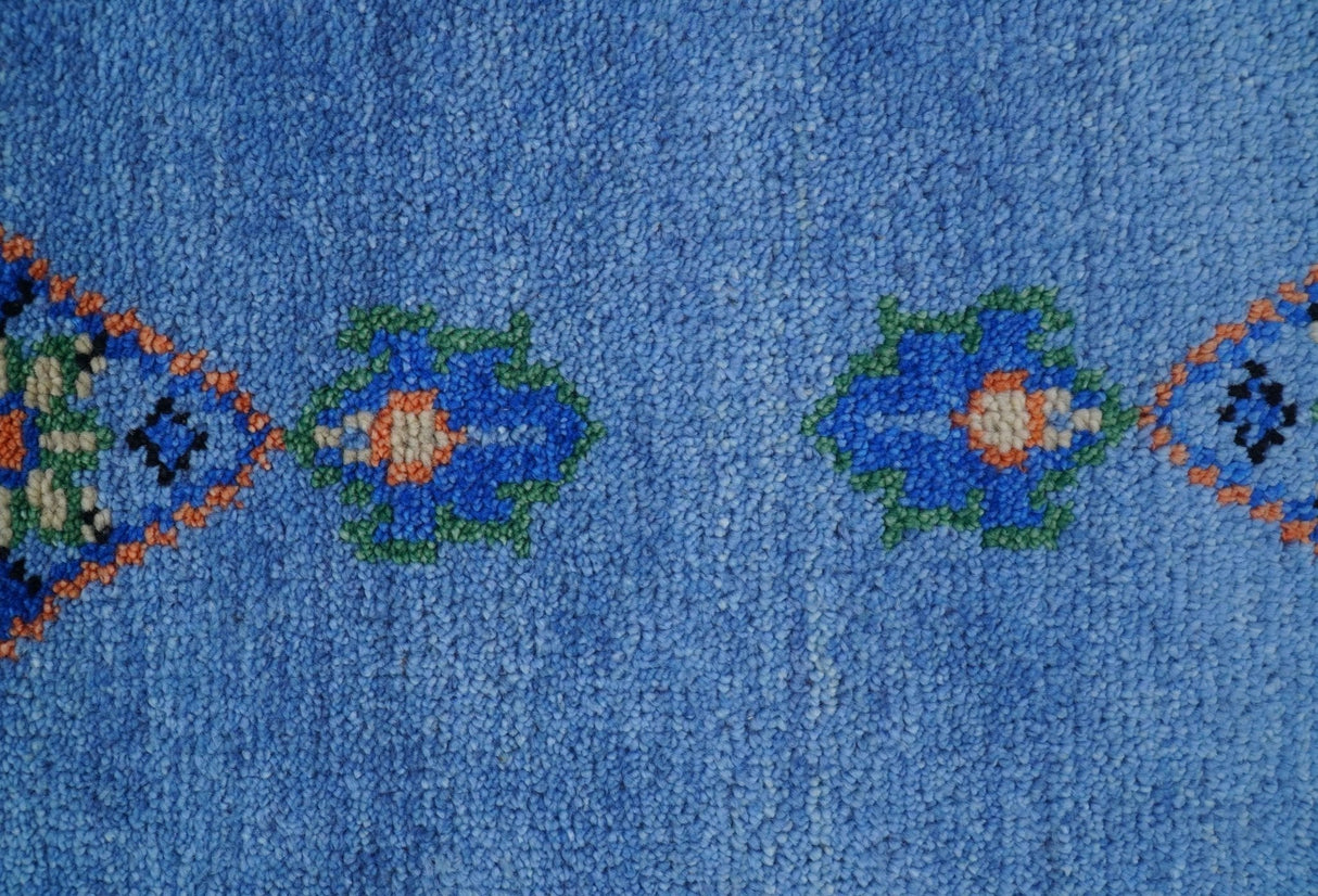 2.6x8 Hand Knotted Traditional Blue And Rust Wool Rug