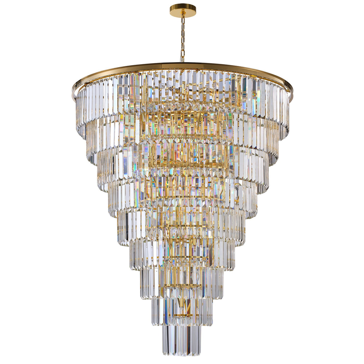 48-Inch Gold Tiered Crystal Tube Chandelier
