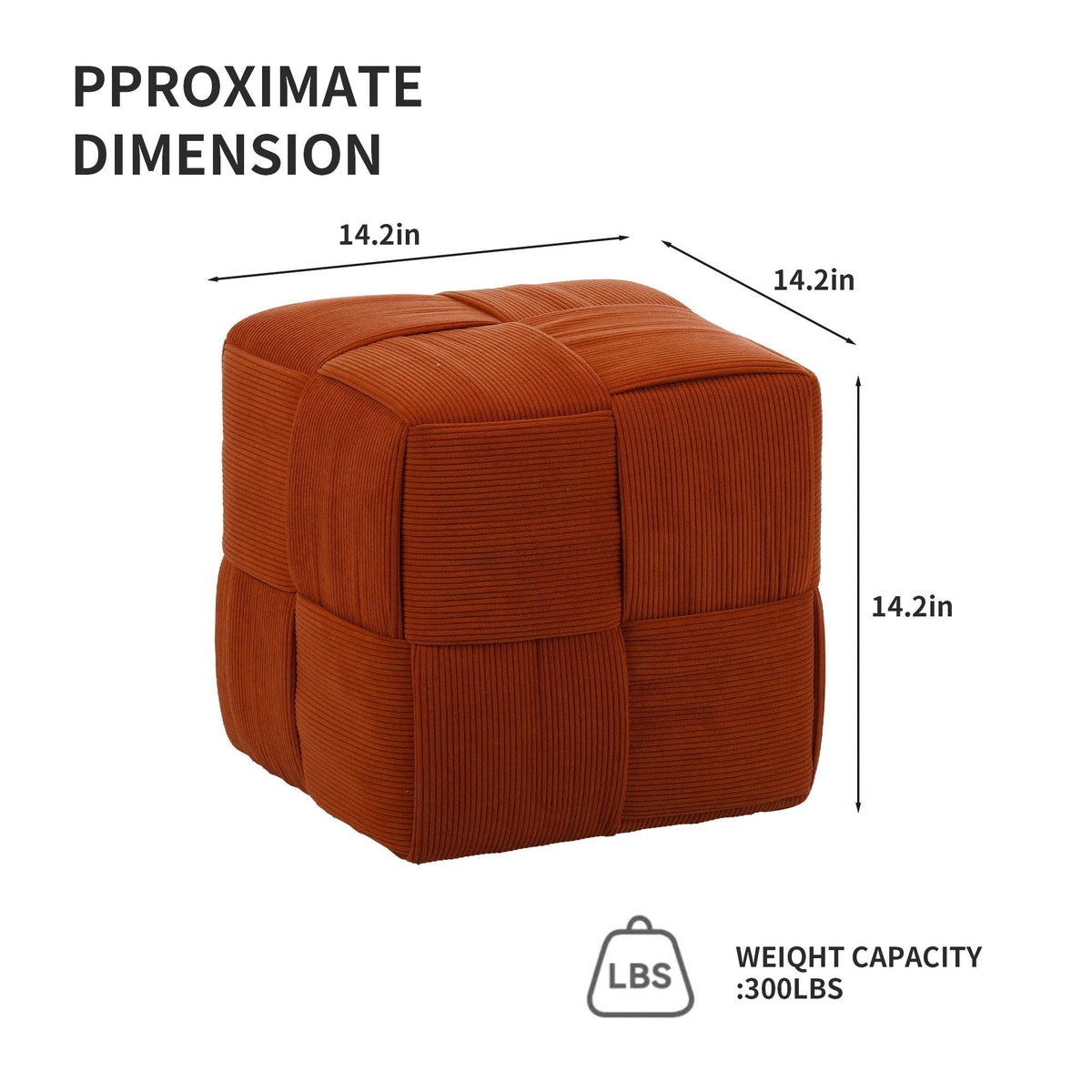 Square Ottoman Foot Rest with Woven Corduroy Design - Fabric
