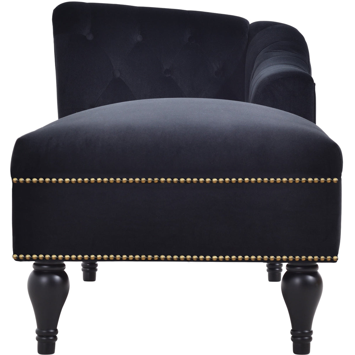 58" Velvet Chaise Lounge with Nailhead Trim and Solid Wood Legs