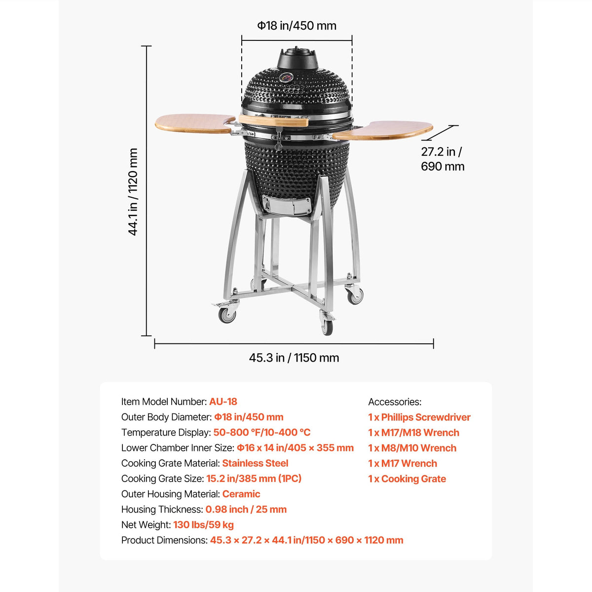 Charcoal Smoker and Grill, 18" Kamado