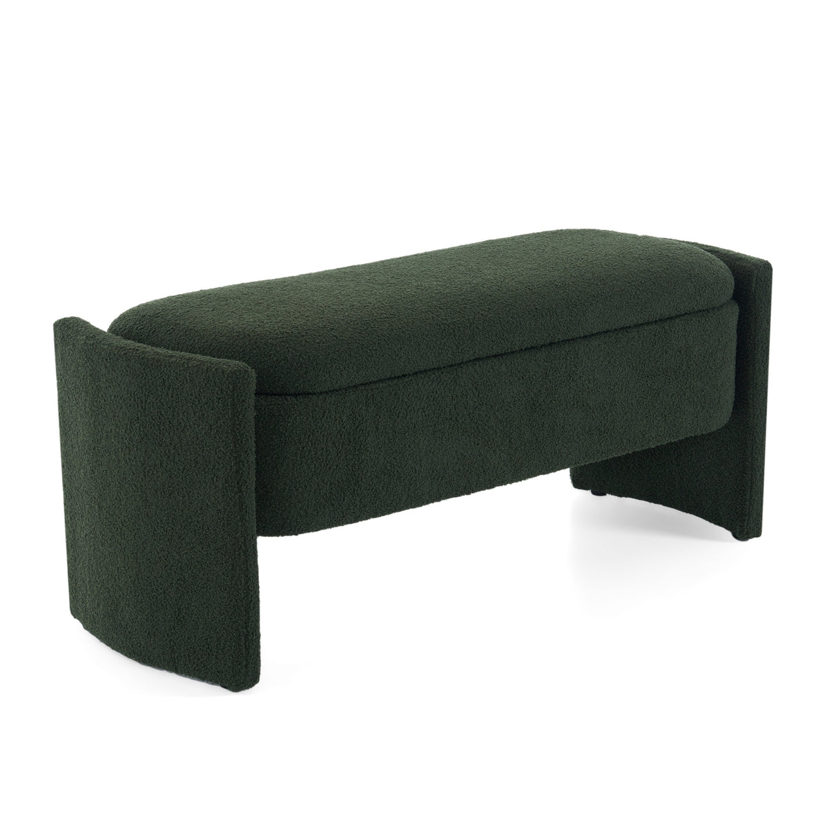 Elegant-Long-shaped-Storage-Ottoman-Bench,-Boucle-Material,-Dark-Green,-Simple-and-Grand-Design-Ottomans