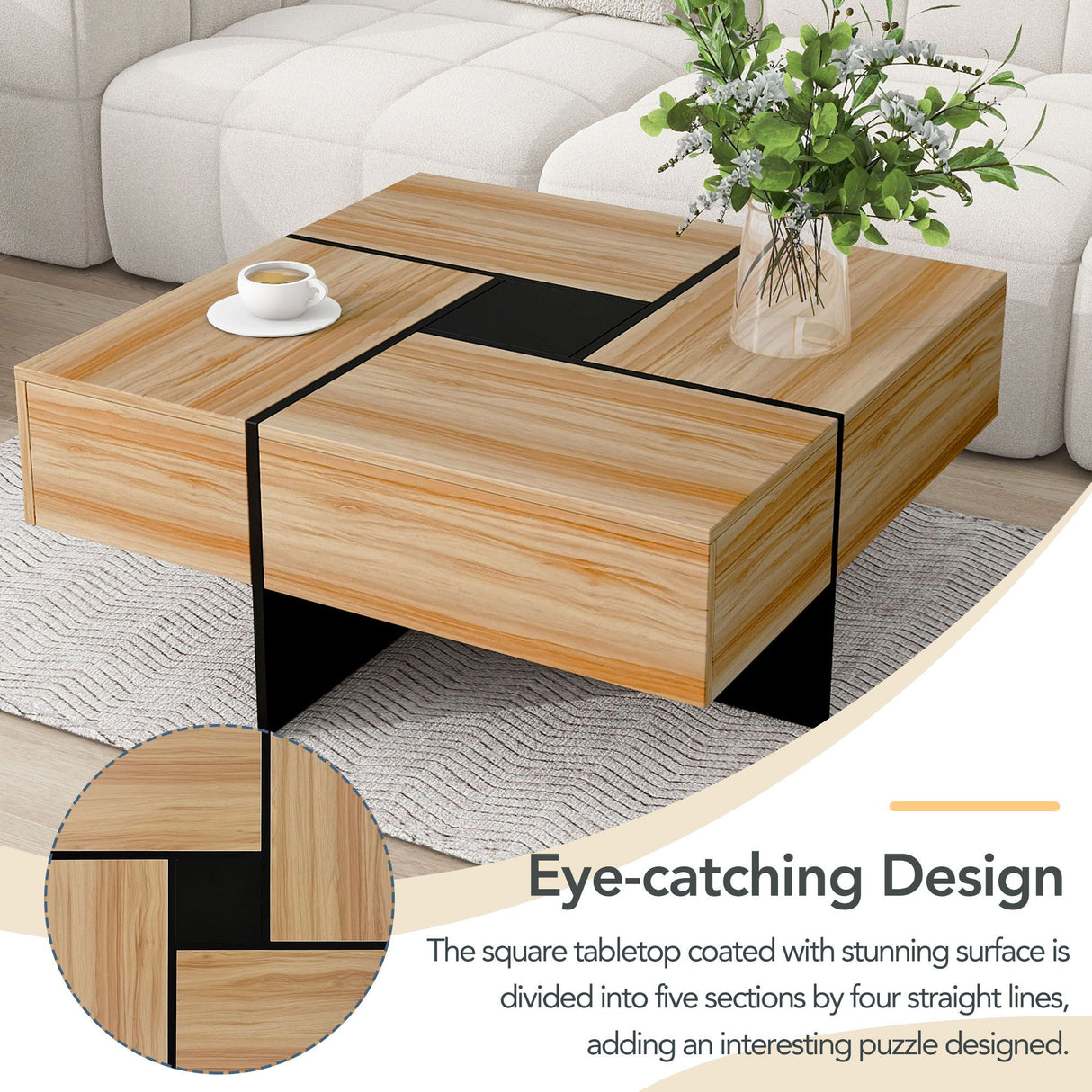 Wallace - Coffee Table With 4 Hidden Storage Compartments - Brown
