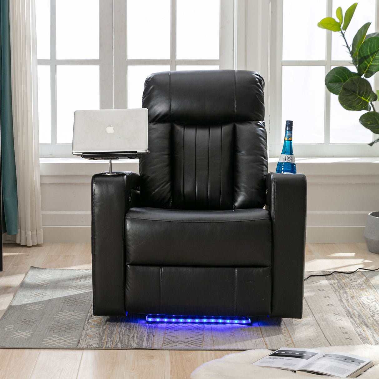 Premium Power Recliner & Storage Arms, Cupholders, Swivel Tray Table And Cell Phone Stand - Black