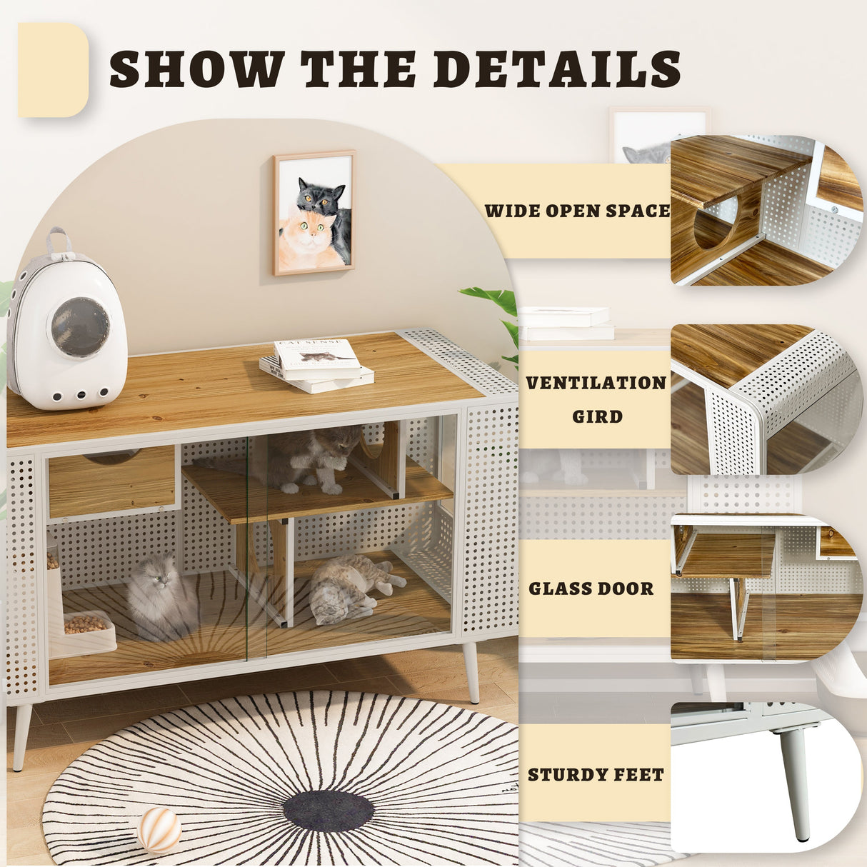 55.12' Spacious Cat House with Tempered Glass (White)