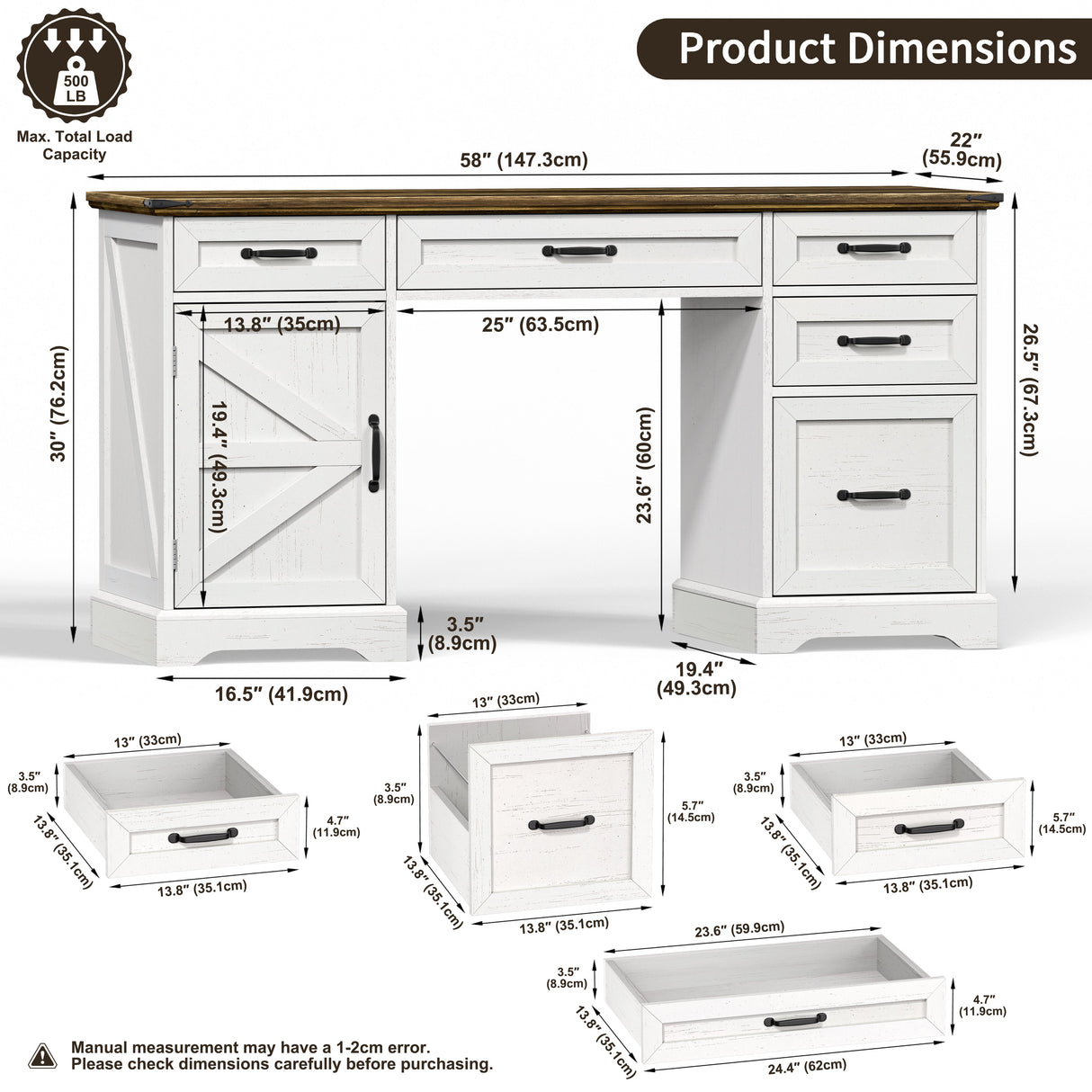 58" Farmhouse Executive Desk