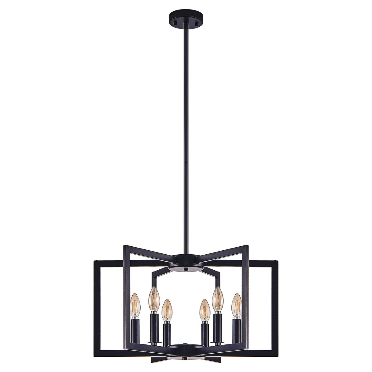22' Modern Black Geometric 6-Light Chandelier – Industrial Metal Pendant Light Fixture for Living Room, Dining Room, or Kitchen (Bulb Not Included)