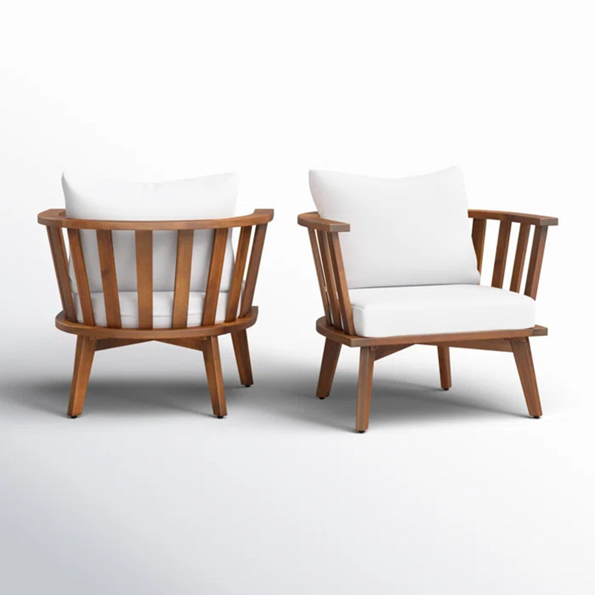 Set of 2 Outdoor Acacia Wood Patio Club Chairs