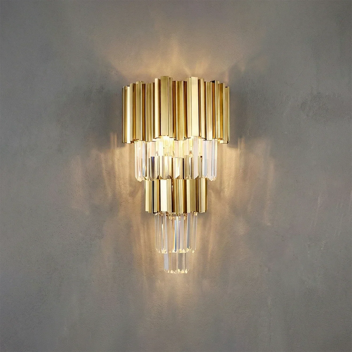 Art Deco Crystal Wall Sconce Gold Chrome – Empire Style E12 Dimmable Wall Light