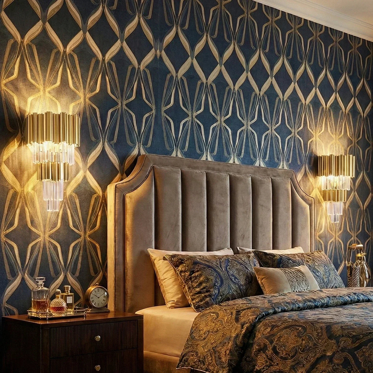 Art Deco Crystal Wall Sconce Gold Chrome – Empire Style E12 Dimmable Wall Light