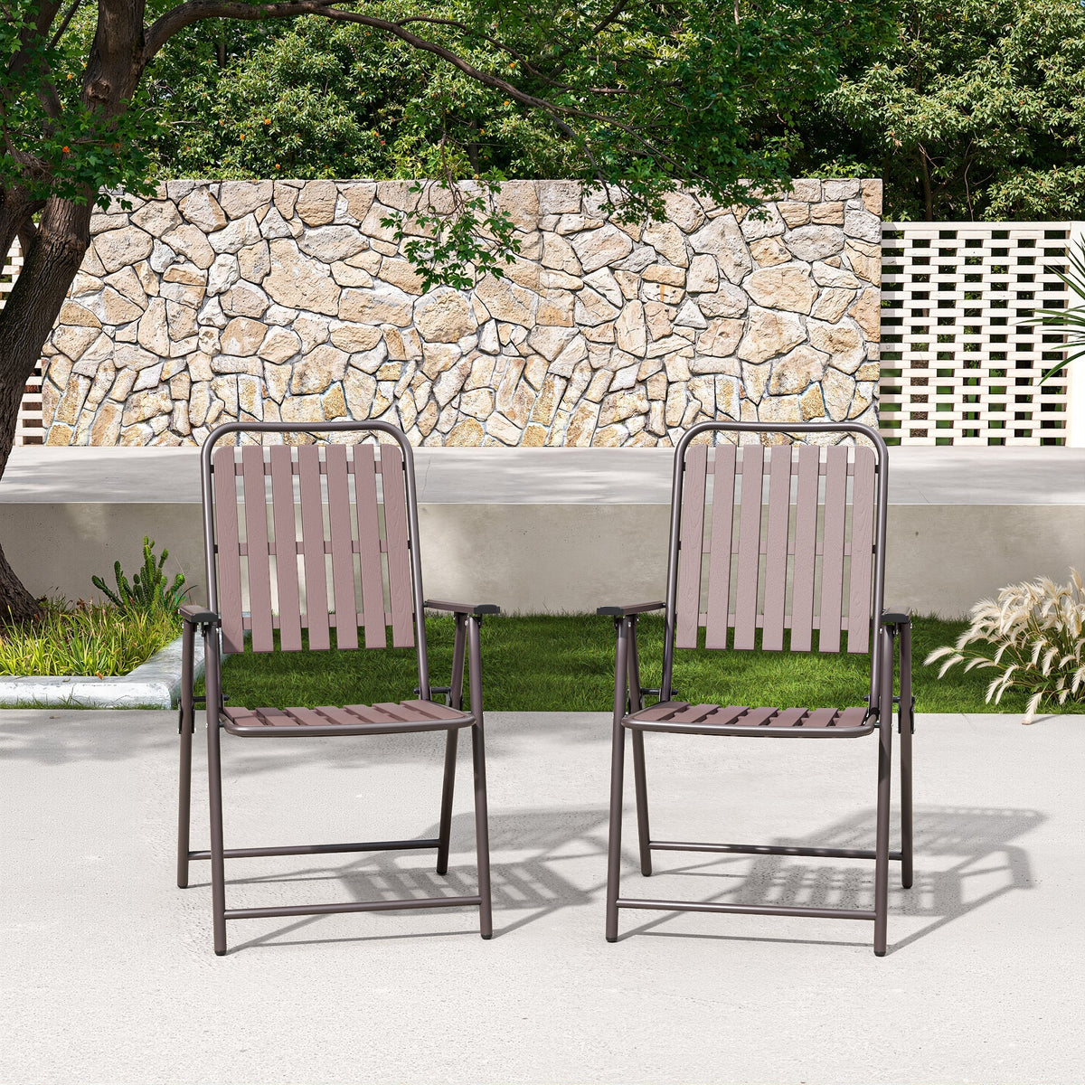 Brown 2-Piece Folding Chair, No Assembly Required