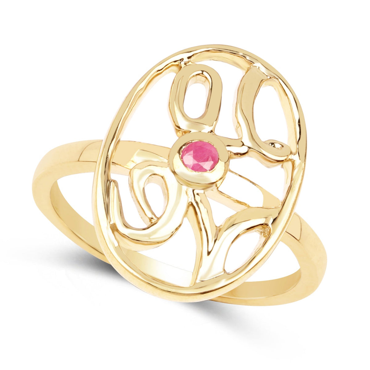 14K Yellow Gold Plated 0.08 Carat Genuine Ruby .925 Sterling Silver Ring