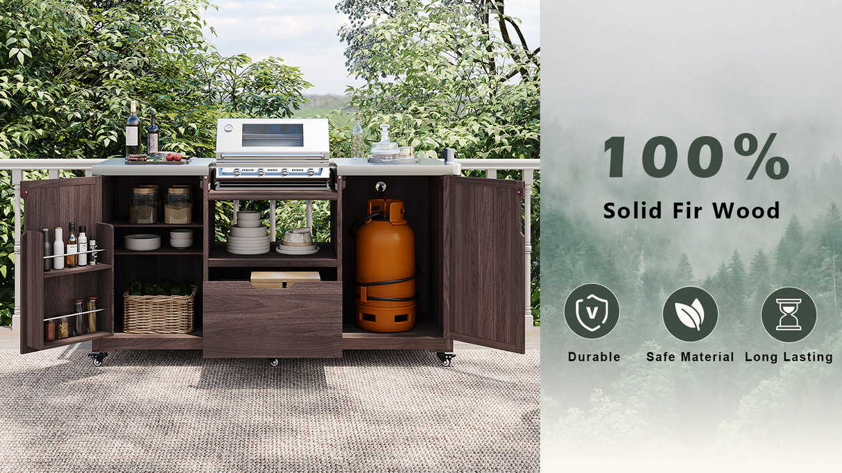 K&K 66.5' Outdoor Kitchen Island for Big Green Egg Grills