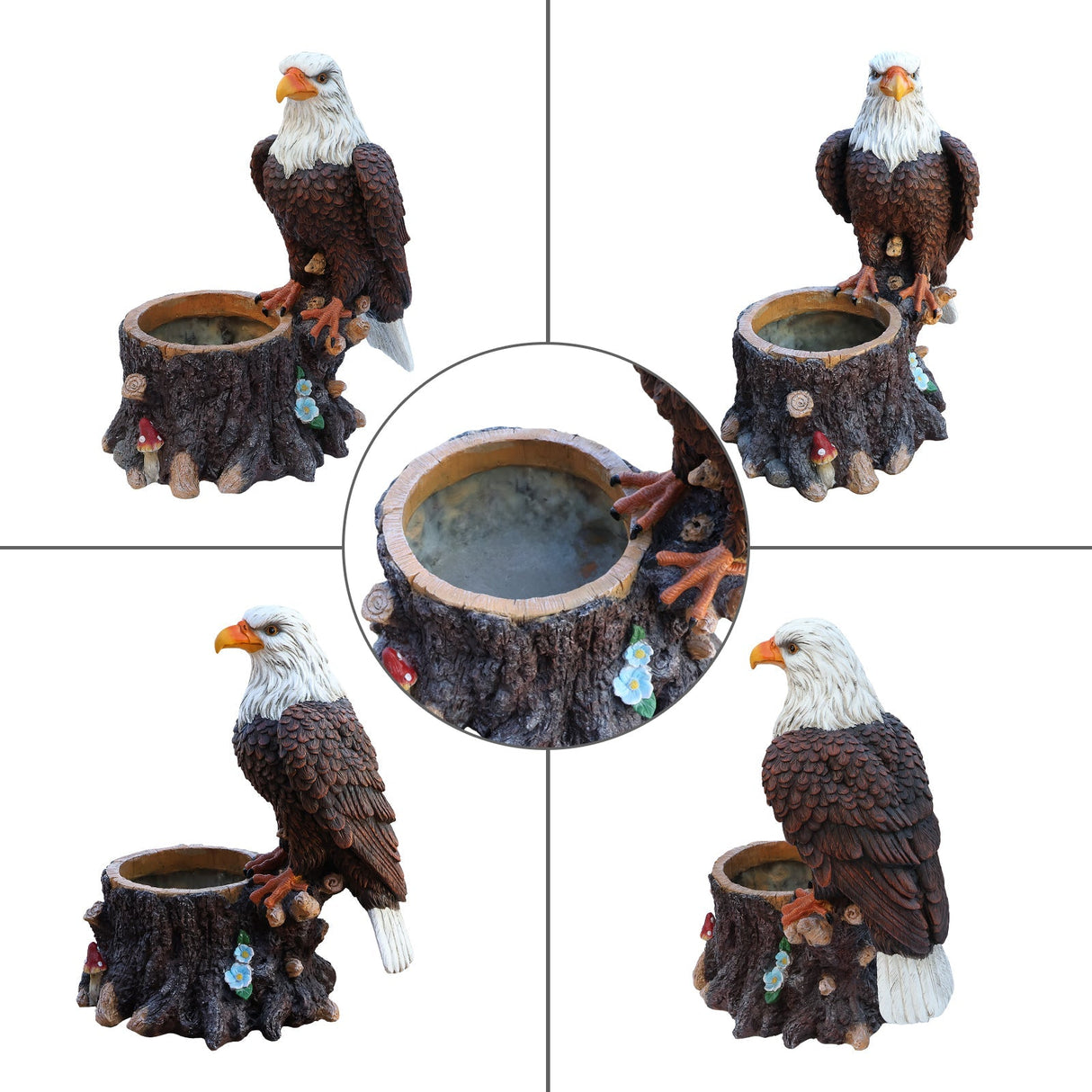 Realistic Standing Eagle Garden Planter on Tree Stump