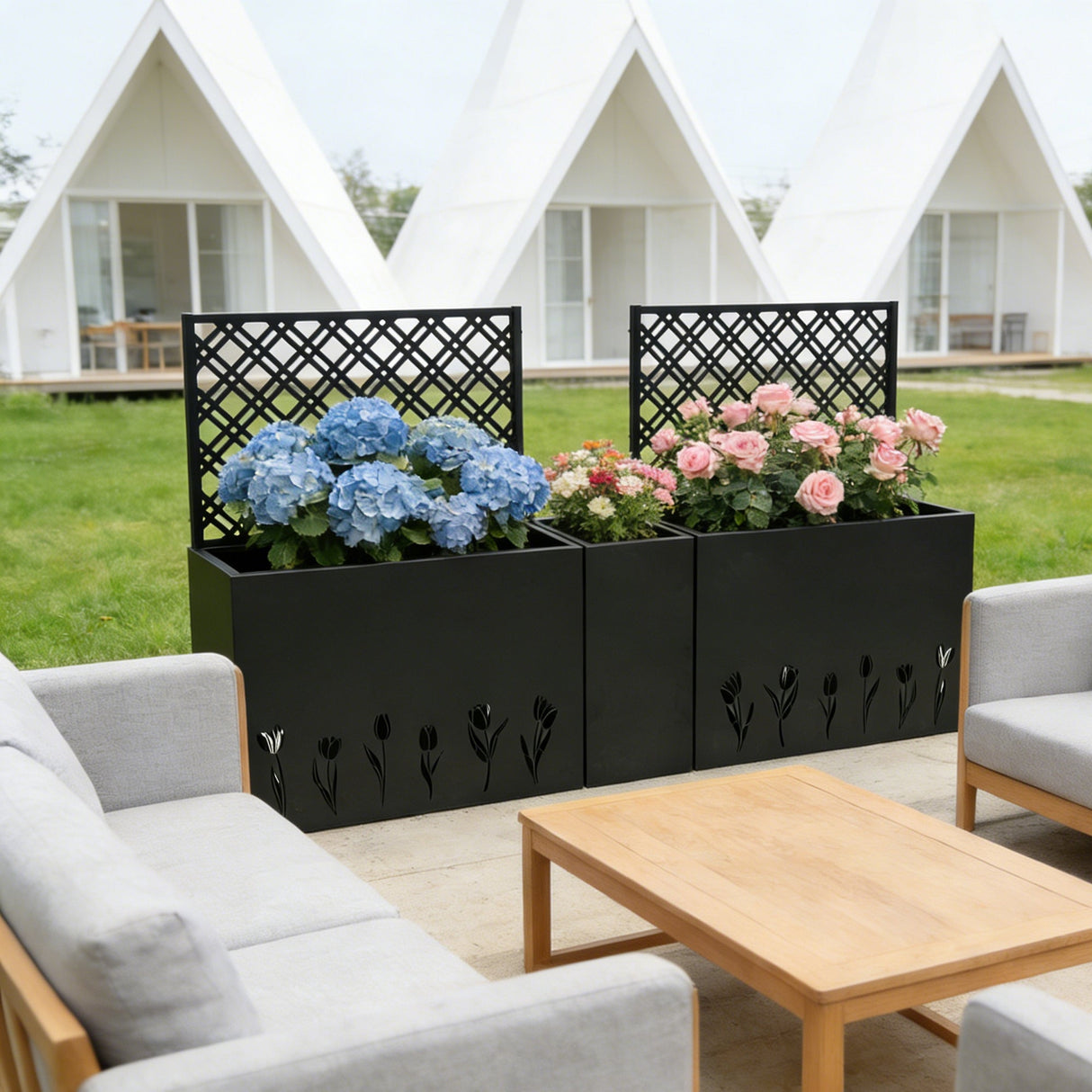 Metal Planter-Trellis Combo Set of 3