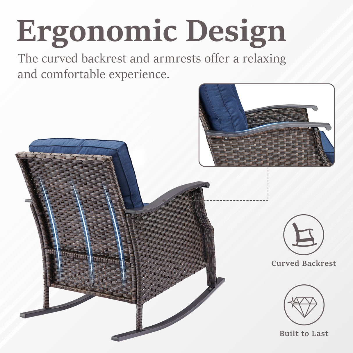 Outdoor Gliding Wicker Chairs Set of 2, PE Rattan Patio Glider Chairs