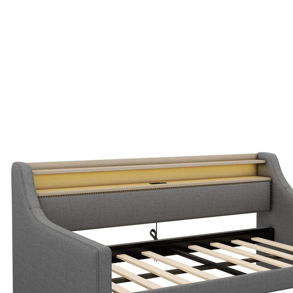Twin Size Linen Upholstered Daybed with Storage Drawers and LED Lights