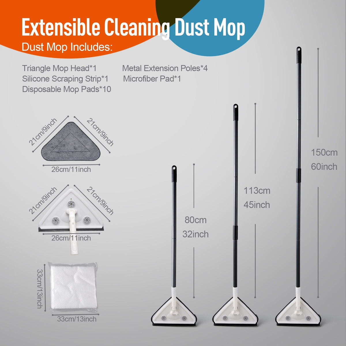 Effortless Wall Cleaning Mop With Disposable Pads, Versatile Triangle Design - White
