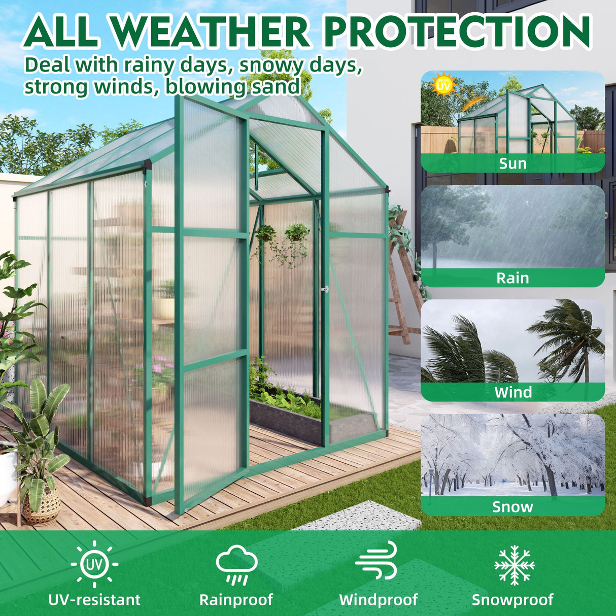 Polycarbonate Walk-In house, Raised Base For Outdoor In All Season