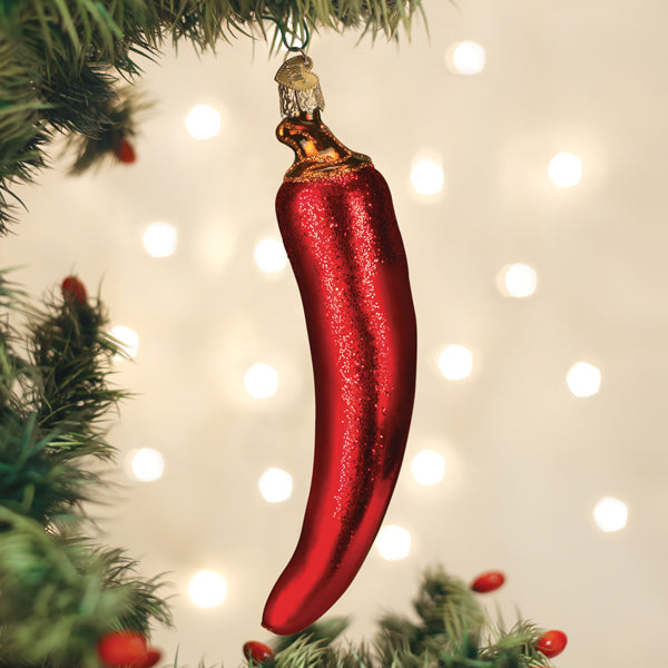 Red Chili Pepper Glass Ornament