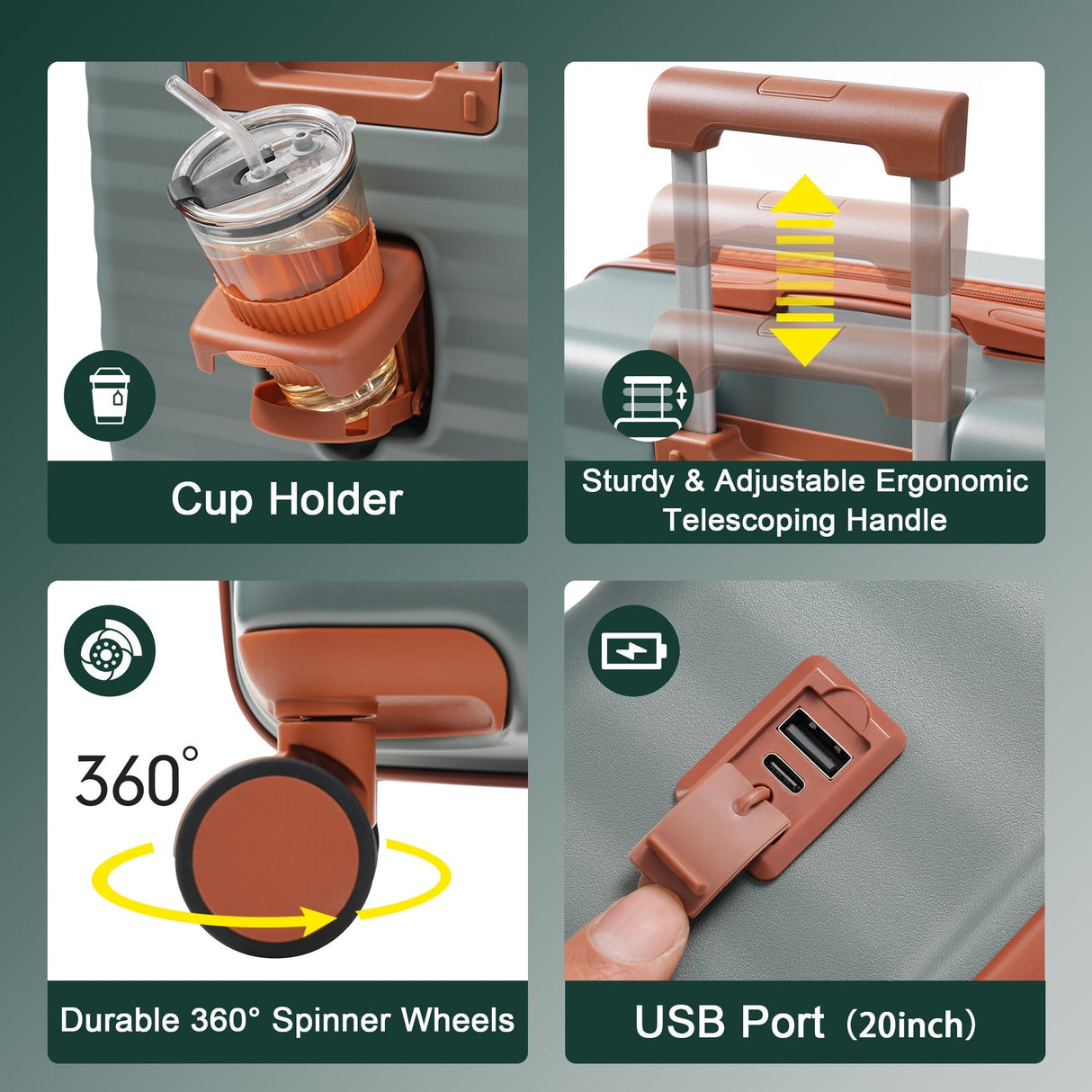 Deluxe 5-Piece Hard Side Luggage Set with USB and TSA Security