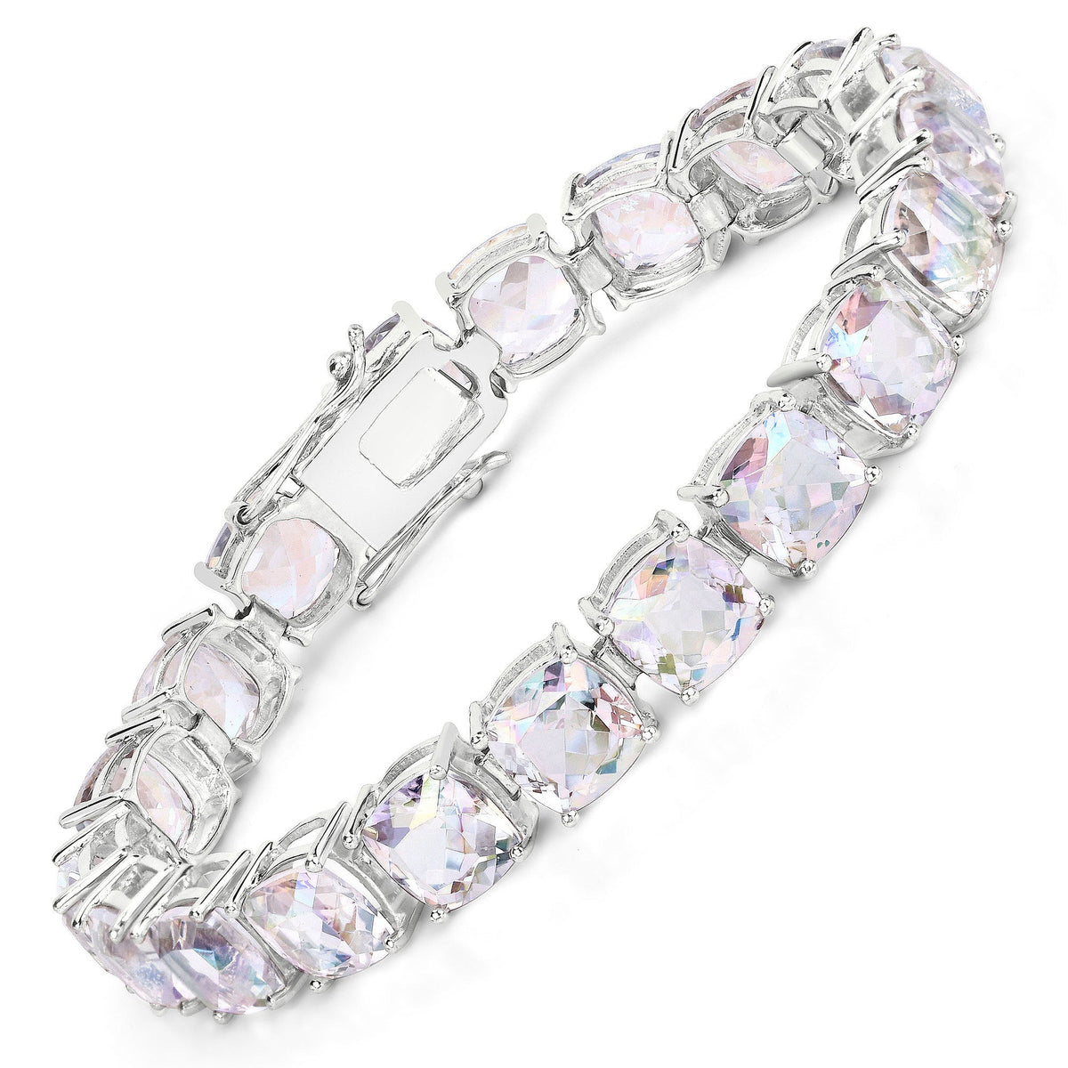 40.00 Carat Genuine Opal Rainbow Quartz .925 Sterling Silver Bracelet