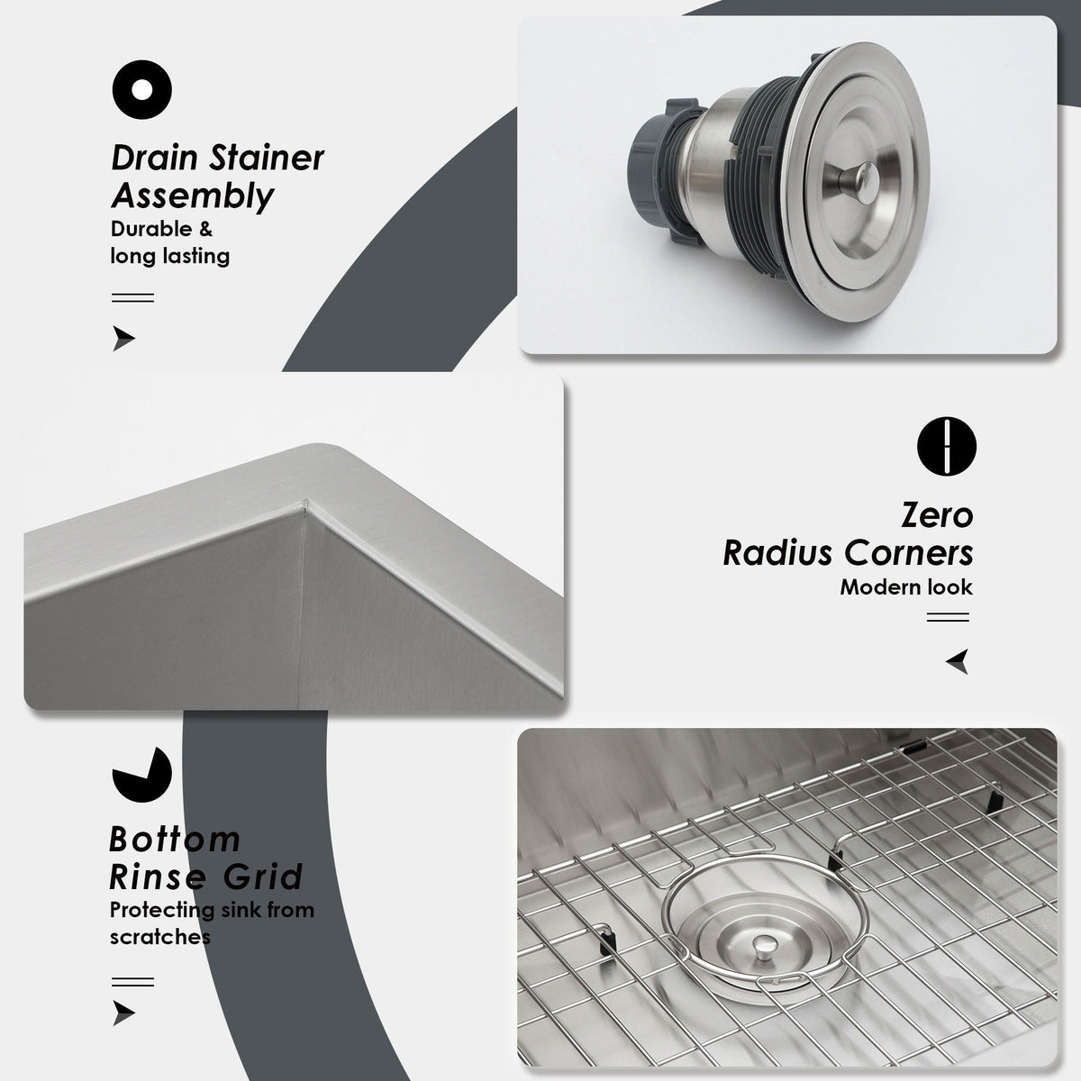 Modern Style Undermount Sink With Stainless Steel, Deep Single Bowl