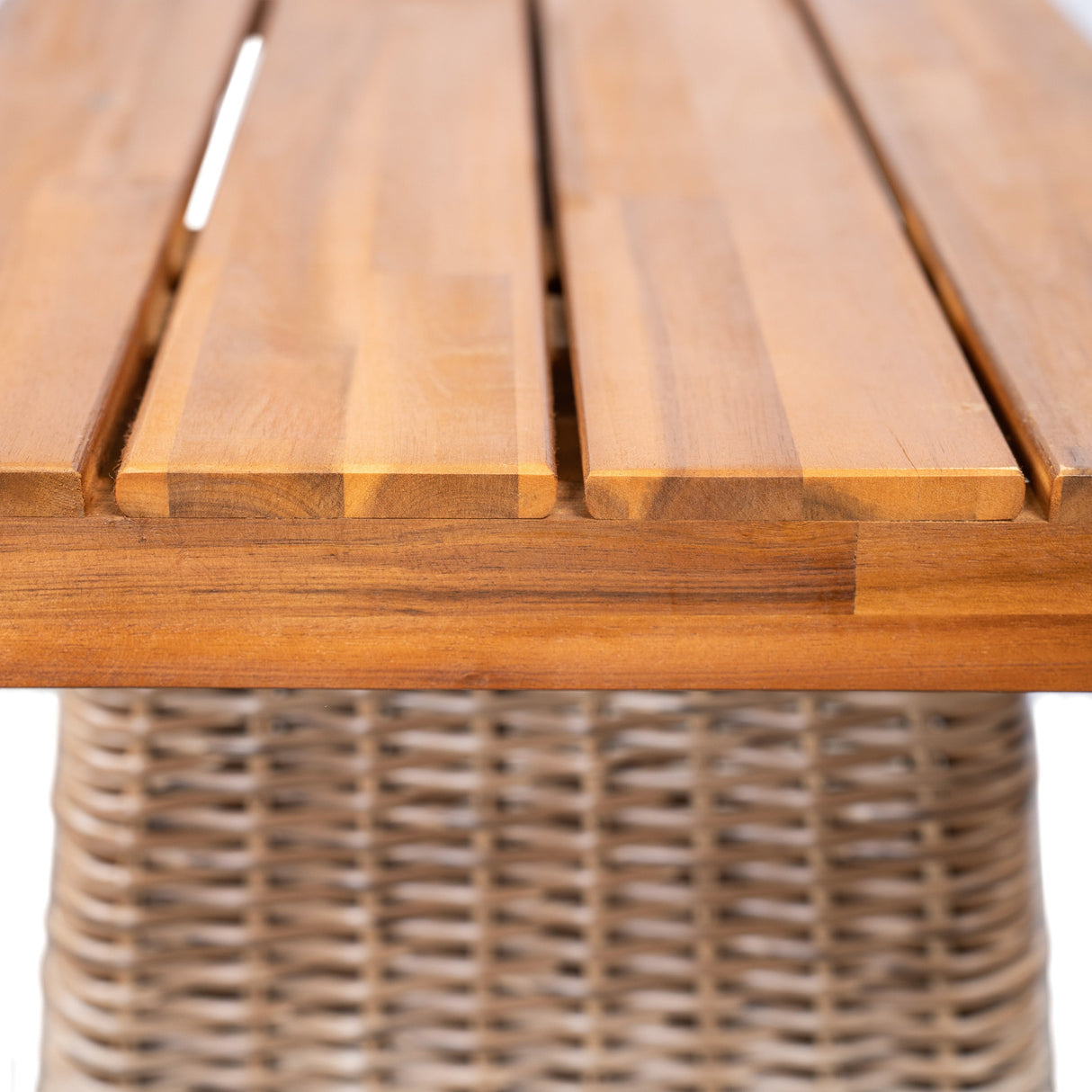 Outdoor 6 Pieces Acacia Wood Dining Set with Handwoven Rattan Legs, Brown Wicker