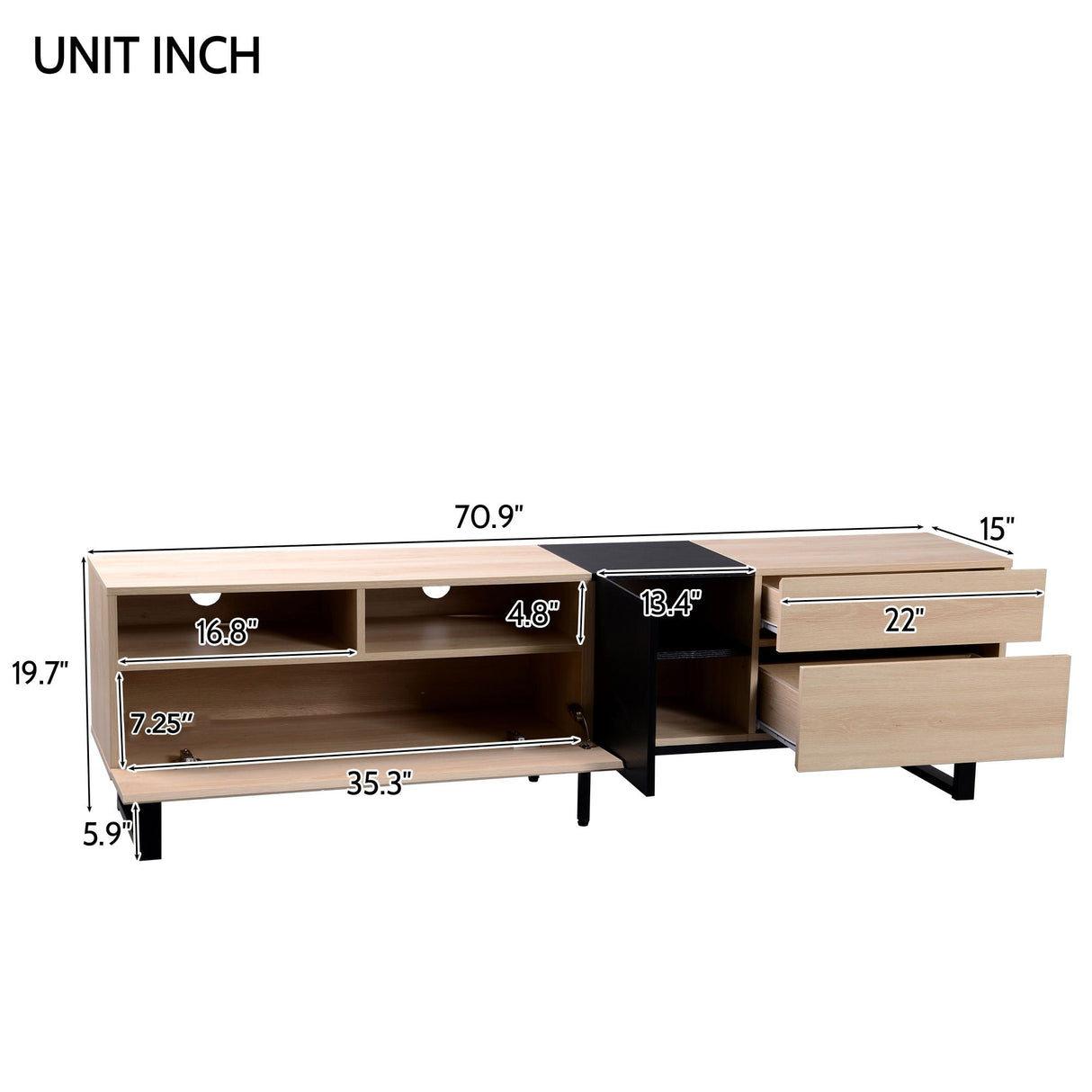 TV Stand for 80" TV with Double Storage Space and Drop Down Door