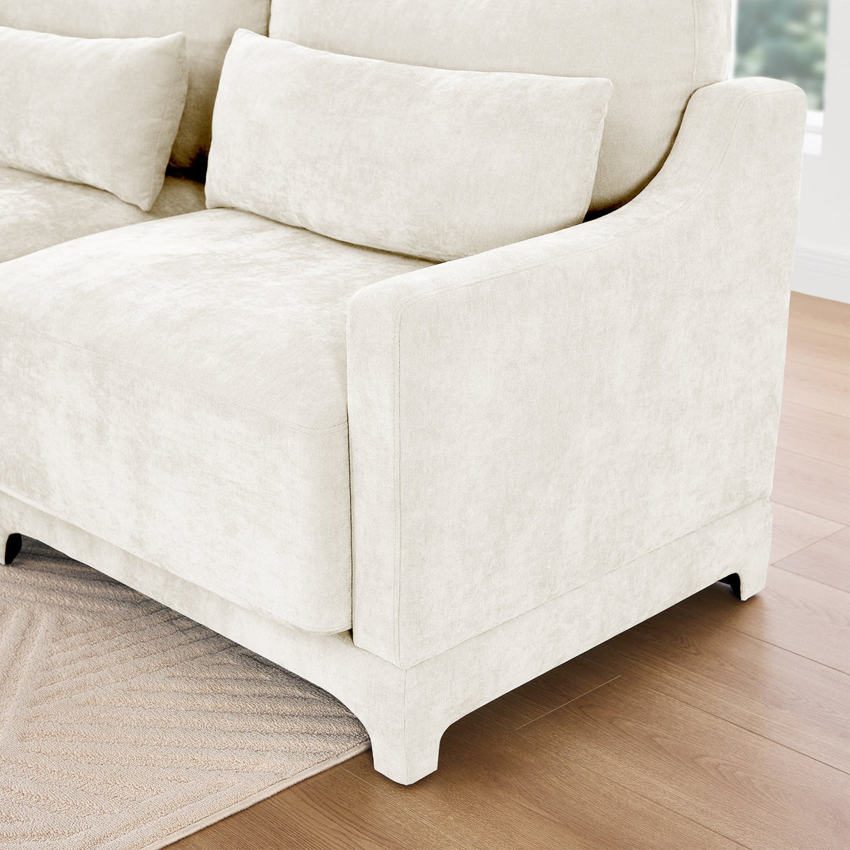 Elegant Four-Seater Sofa with Movable Ottoman and Lumbar PillowBeige