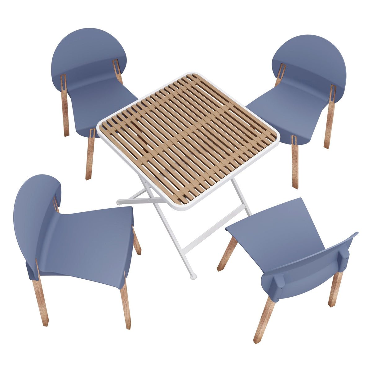 4 Piece Outdoor Set with Folding Table and Single Chairs - Blue, Red, Orange