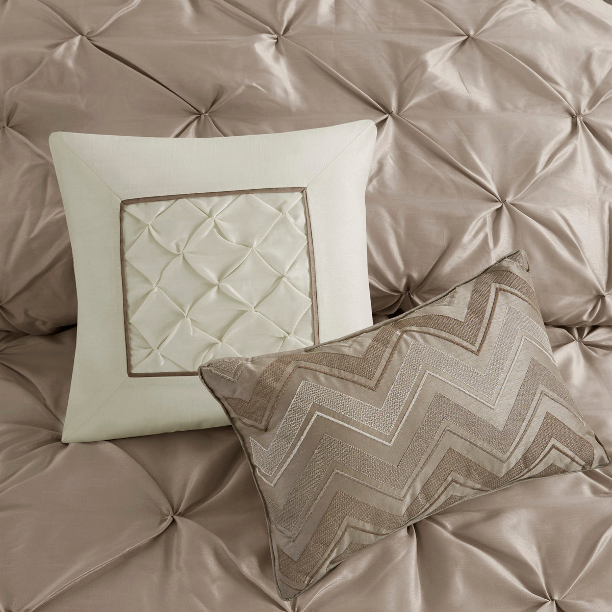 7 Piece Tufted Comforter Set Taupe Cal King