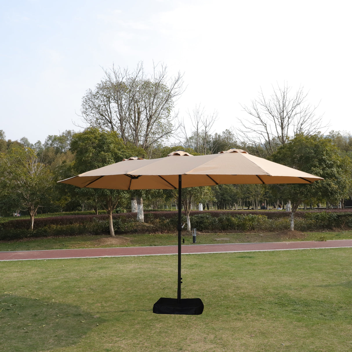 15x9ft Large Double-Sided Rectangular Outdoor Patio Market Umbrella - Taupe