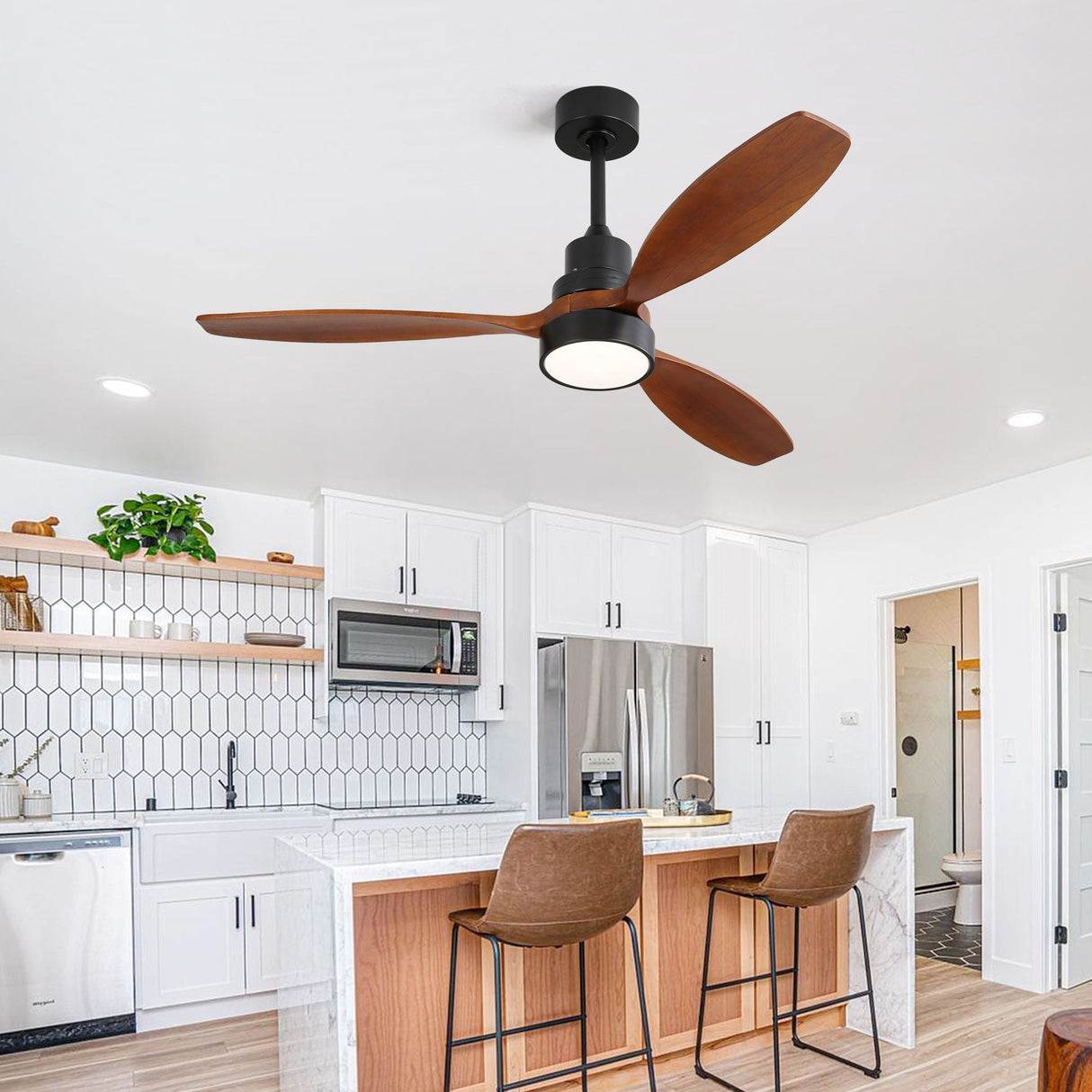 Ceiling Fan With Reversible DC Motor, LED Light, Solid Blades, Remote Control