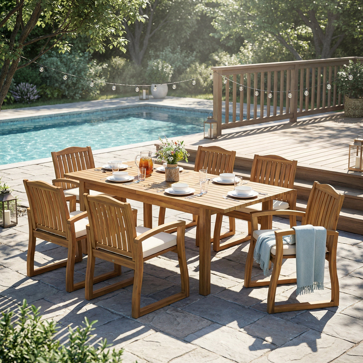 7 Pieces Acacia Wood Outdoor Dining Set