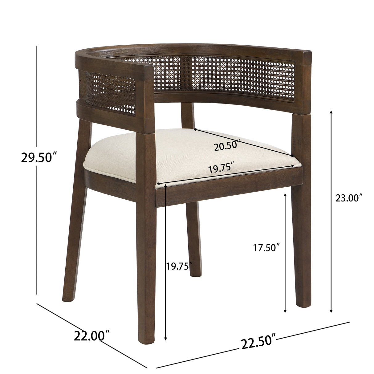 Barrel Dining Chair with Rattan Back, Set of 2