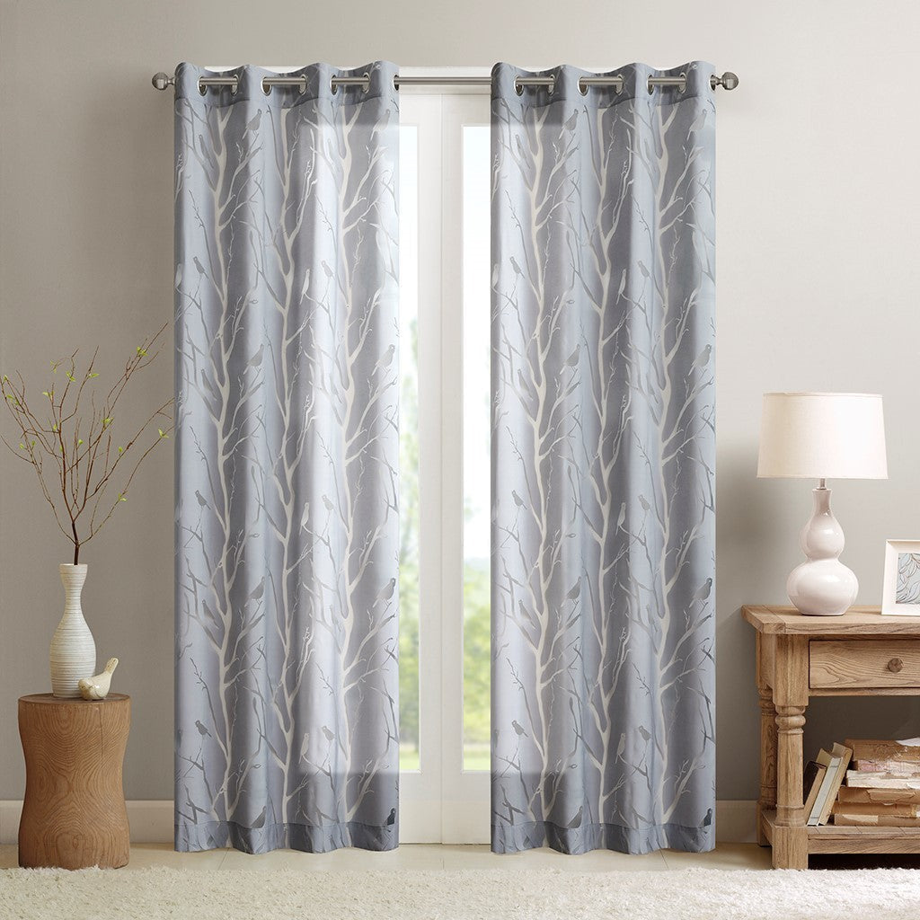 Grommet-Top-Sheer-Bird-on-Branches-Burnout-Window-Curtain-(1-Pc-Panel)-Curtains-&-Drapes