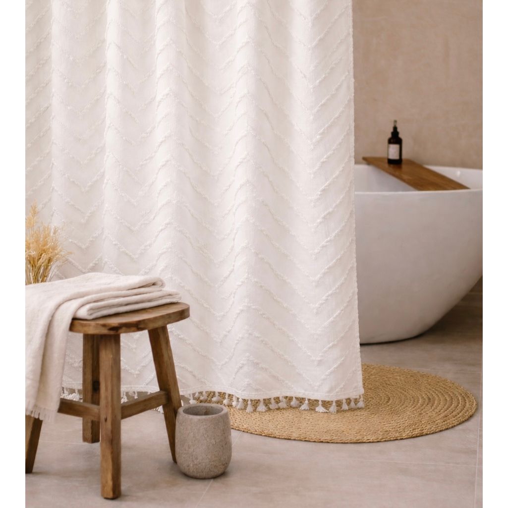 White Tufted Chevron Shower Curtain