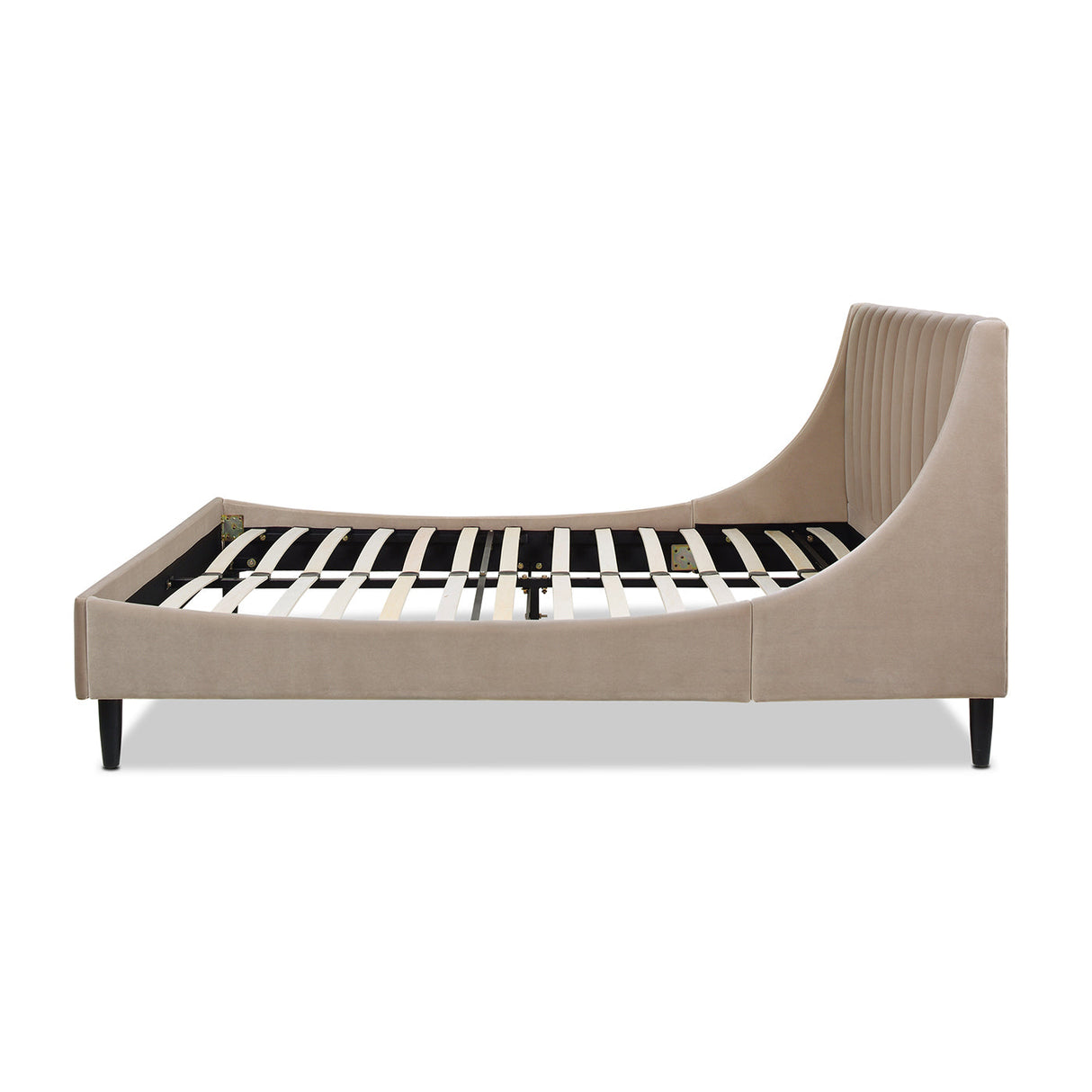 Aspen Vertical Tufted Modern Headboard Platform Bed Set, Queen, Mink Beige Performance Velvet