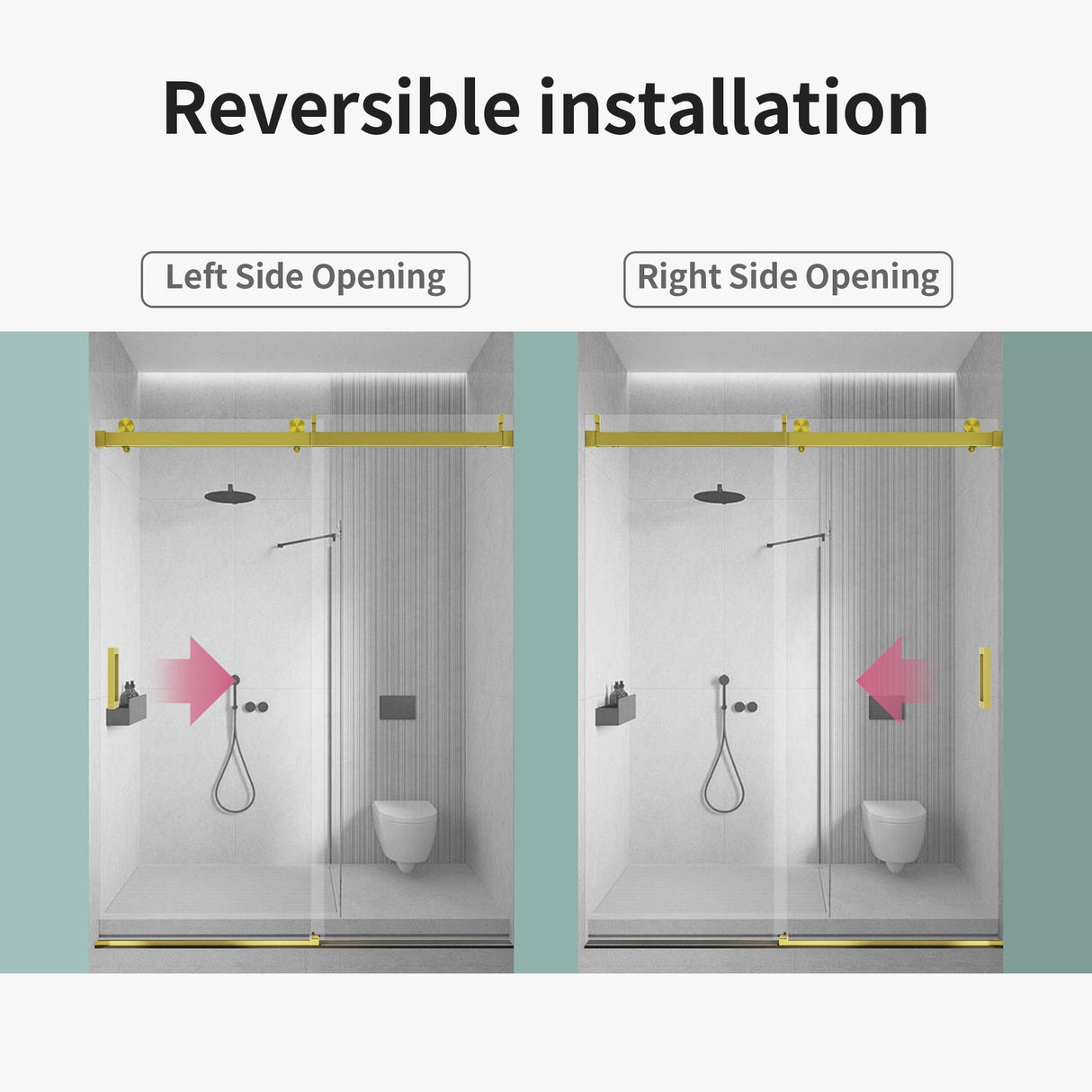 Frameless Single Sliding Soft Close Shower Doors, 3 / 8" Tempered Glass Reversible Installatio