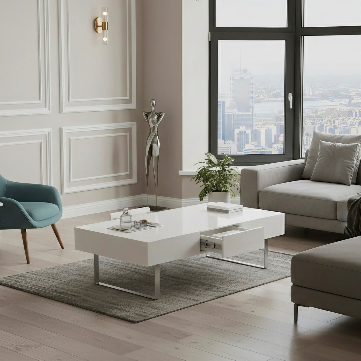 Rectangular Coffee Table With Hidden Storage
