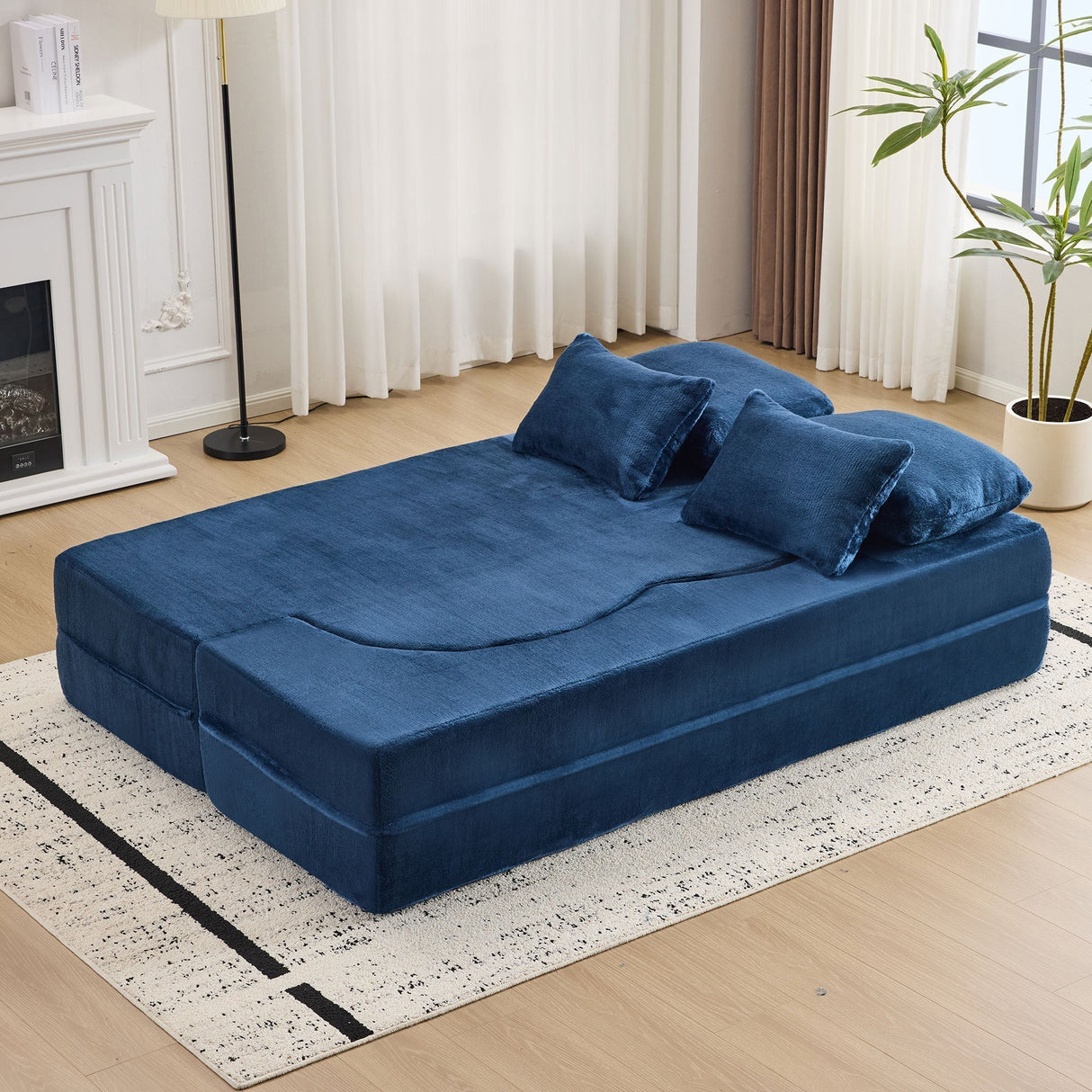 Queen Size Foldable Sofa Bed Chenille Futon Couch