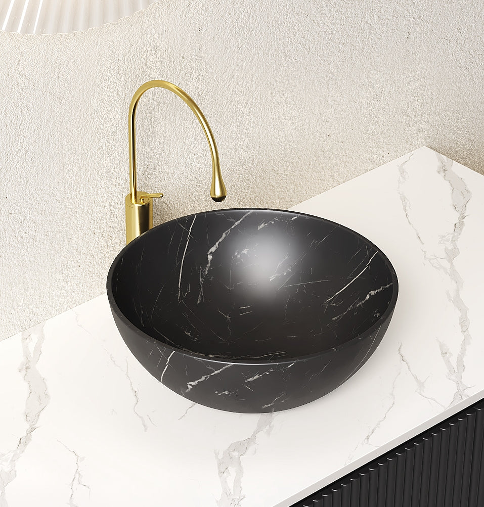 14" Bathroom Bowl Ceramic Sink with Stone Pattern - Matte Finish