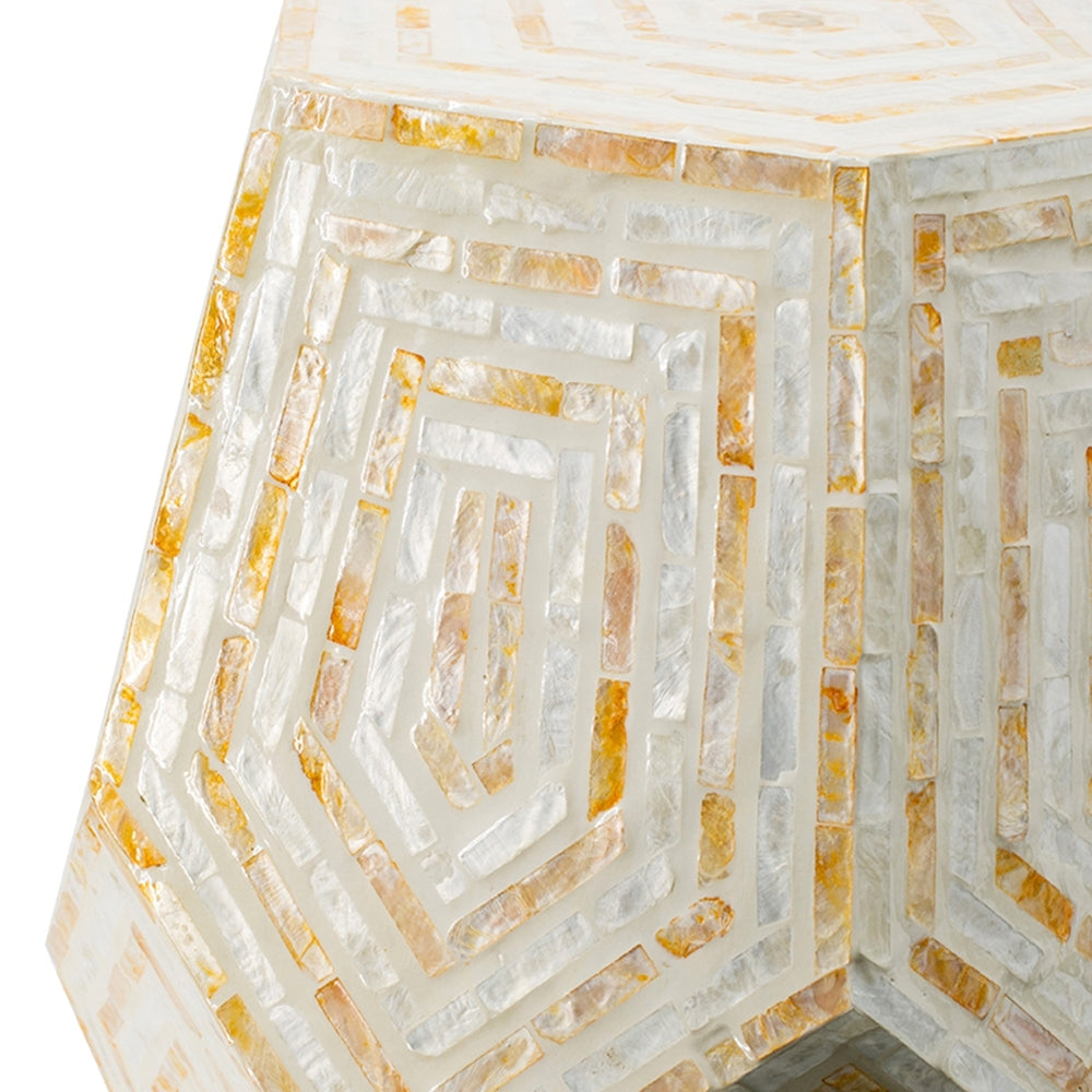 18x18x21" Hexagonal Capes Capiz Stool Cream/Yellow
