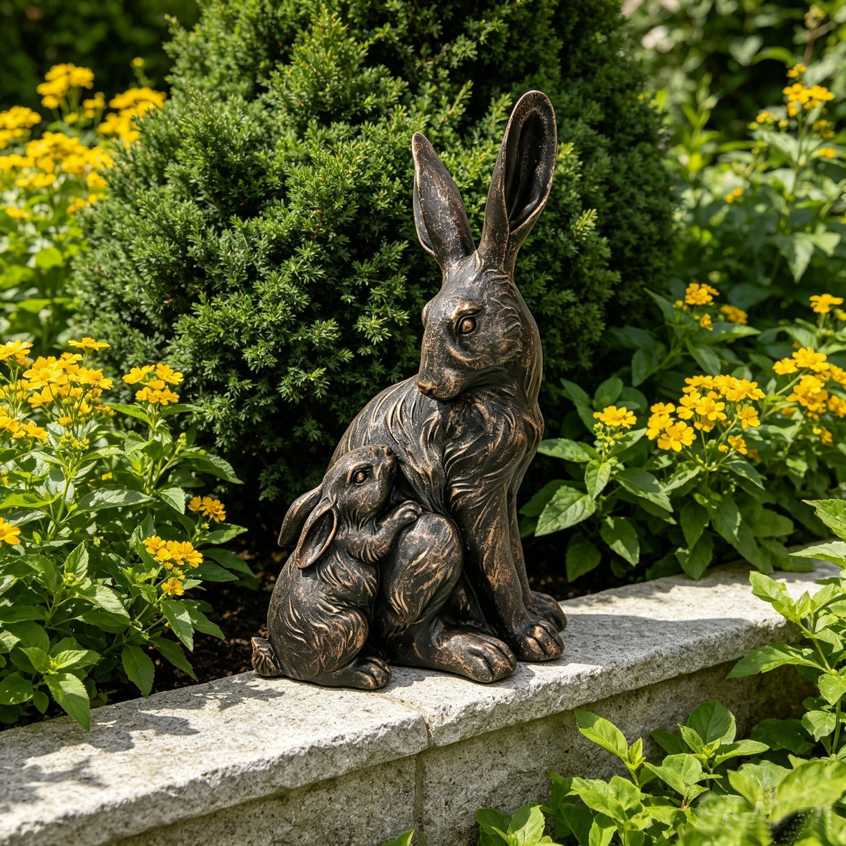 21'' Tall Mother Hare & Baby Cuddling Garden Statue