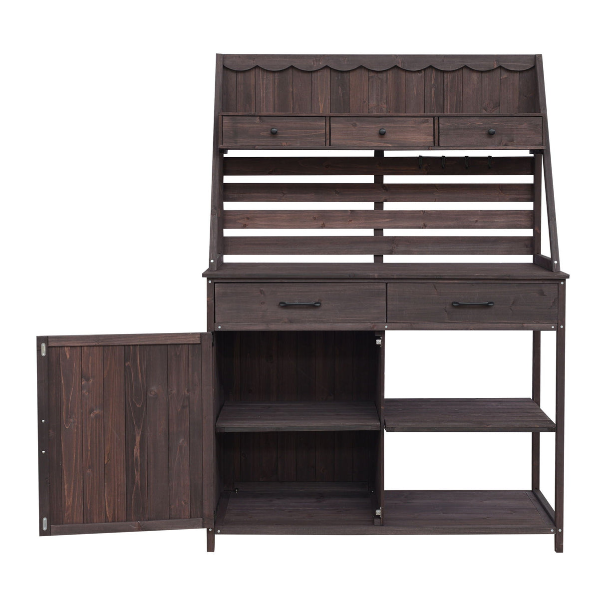 Potting Bench With 5 Drawer Storage And Slatted Back Panel, Garden Workstation - Brown