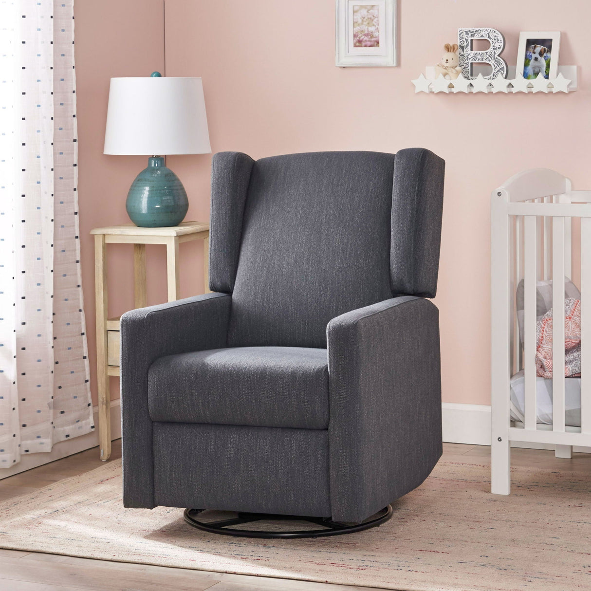 Landau Contemporary Fabric Upholstered Swivel Recliner