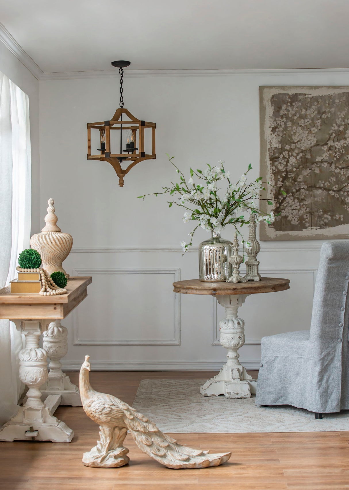 3 Light Wood Drum Chandelier