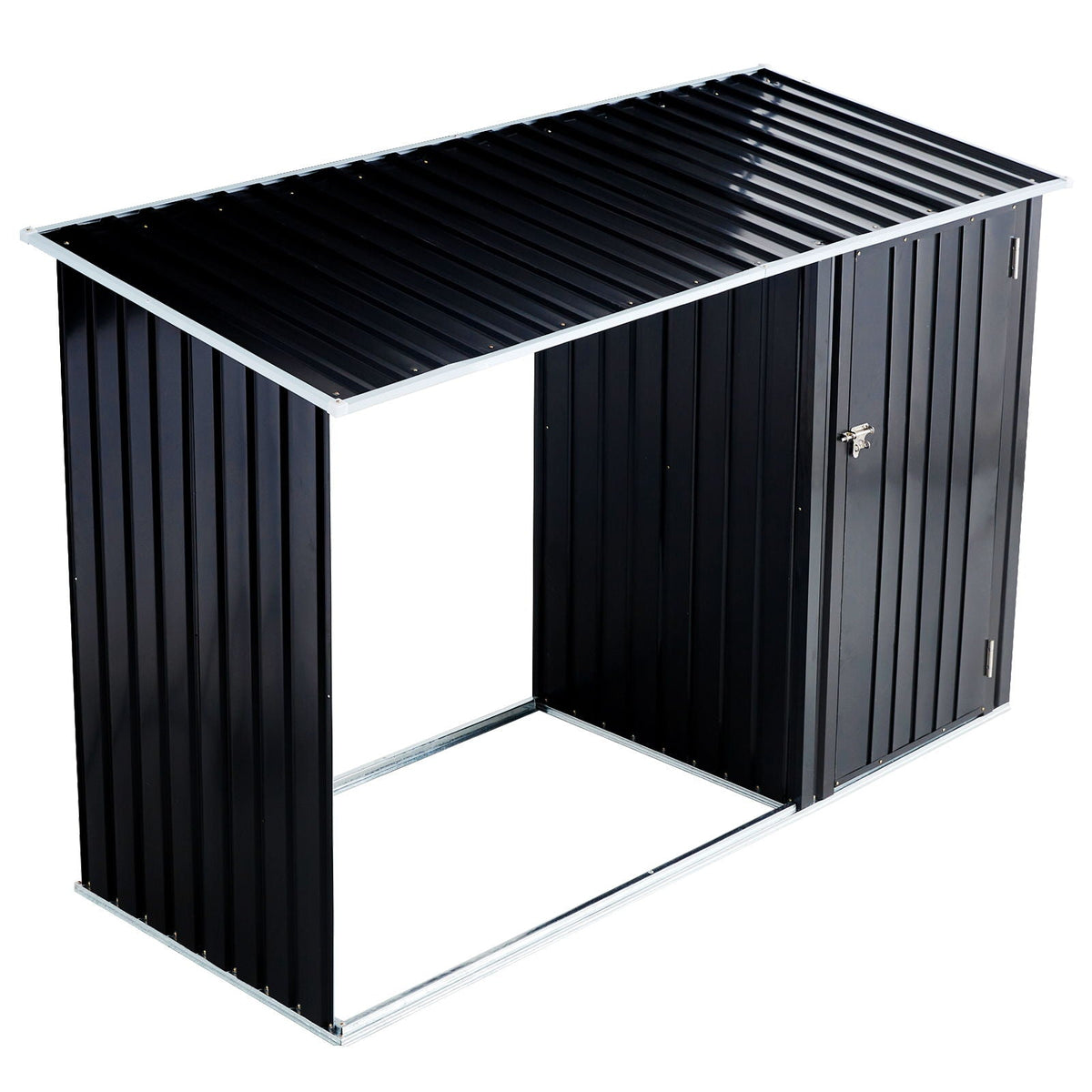Anthracite Galvanized Steel Firewood Storage Shed with Log Holder - Black